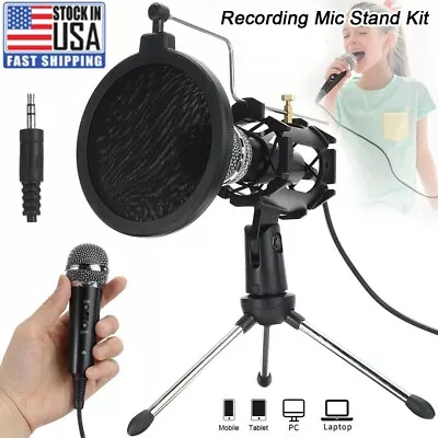 Podcast Dynamic Microphone Studio Mic Kit W/ Tripod Shock Mount Pop Filter T6G3 • $13.97