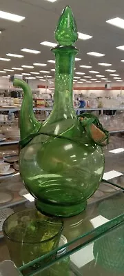 Vintage Large Hand Blown Green Glass Italian Wine Decanter With Ice Chamber • $20