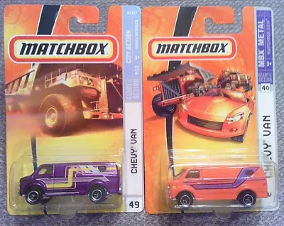 Set Of 2 Matchbox 2007 & 2008  City Action & Mbx Metal Chevy Van Purple & Orange • $17.95