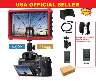 Lilliput A7s 7 1920x1200 4K HDMI DSLR Camera Field Monitor W/F970+LP-E6+AC ADA • £149.50