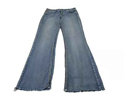 La Idol Jeans Crystal Studs Thick Stitch Denim Women's 11 [ 32W 36 Hips 30L ] • $15.30