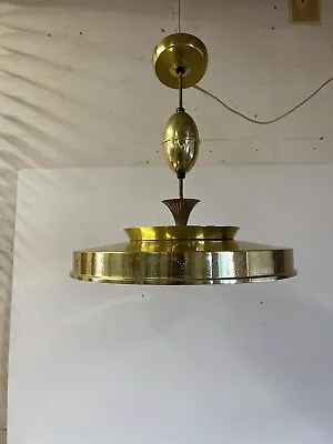 Vintage Mid- Century UFO Saucer Brass Light Ceiling Mounted Fixture Pull Down  • $125