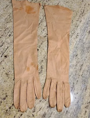 Vintage Size S Brown Thin Soft Leather 14.5  Long Formal Opera Gloves Distressed • $14.99