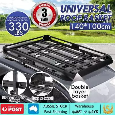 Car Roof Rack Basket Luggage Carrier Vehicle Cargo Rails 140x100cm Black 150KG • $137.95