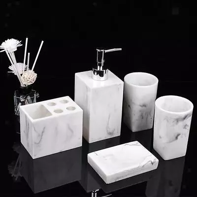 5pack Bath Bathroom Accessories Set Marble Resin Toothbrush Holder Soap Dish • $98.92