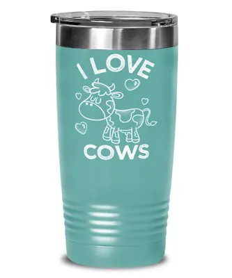 $29.95 • Buy I Love Cows Tumbler Mug 20z Stainless Steel With Lid Vacuum Insulated Teal Blue