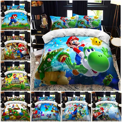 Super Mario Bros. 3D Doona Quilt Duvet Cover Bedding Set  Single Double Queen • $32.99