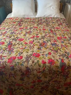 £51.06 • Buy Birds Print Kantha Quilt Cotton Indian Bedspread Handmade Bedding Blanket Throw
