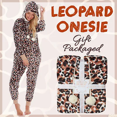 Ladies Womens Hooded Animal Print 1Onesie Jumpsuit Playsuit Zip Up With Pockets • £19.79