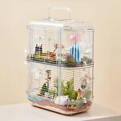 Double Layer Hamster Cage Small Animal Travel Carrier Habitat House +Accessories • £19.95