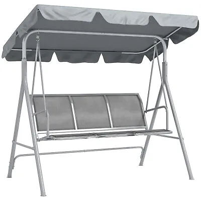 Outsunny Metal Swing Chair Garden Hammock 3 Seater Patio Bench W/ Canopy Grey • £102.99