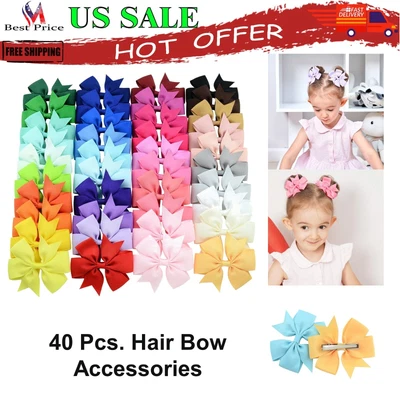 $10.72 • Buy 40 Pcs. 3 Inch Hair Bows For Girls Grosgrain Ribbon Toddler Hair Accessories