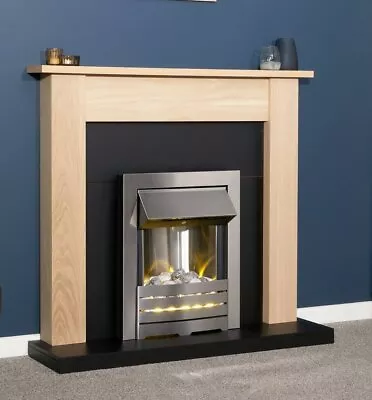 Electric Fire Oak Fireplace Surround Black Hearth Brushed Steel Pebbles Bnib • £299.99