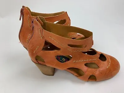 Everybody By BZ Moda Orange Leather Cut Out Cage Heels Shoes 37.5 US 6.5 7  • $62.95