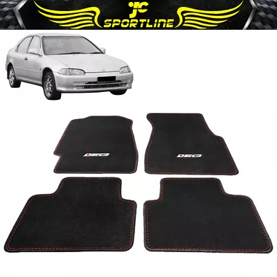 Fits 92-95 Honda Civic 2Dr 4Dr EG Logo Floor Mats Carpet Front Rear Black Nylon • $55.99