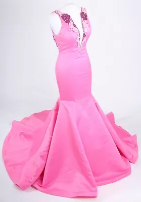 Mori Lee Pink Satin Fishtail Mermaid Ball Gown Prom Pageant Dress Train Sz 4  • $99.99