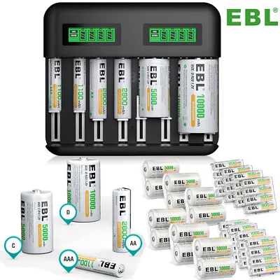 C D Cell Rechargeable Batteries NI-MH 1.2V AA AAA Battery / Durable Charger Lot • $14.99
