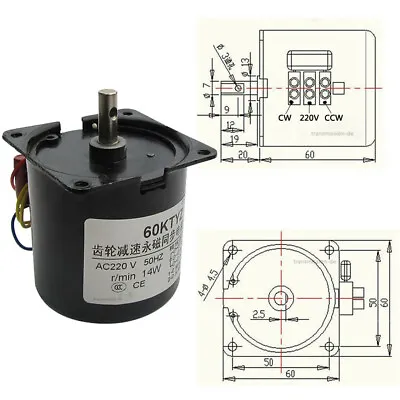 60KTYZ Synchronous Gear Motor AC 220V 1.2-110RPM CW/CCW Motor Turntable Grill • £20.63