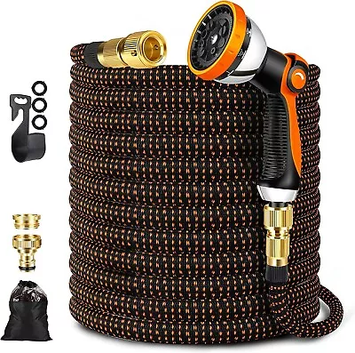 HEAVY DUTY 23M EXPANDABLE GARDEN HOSE PIPE With 10 PATTERN SPRAY GUN & Connector • £28.99