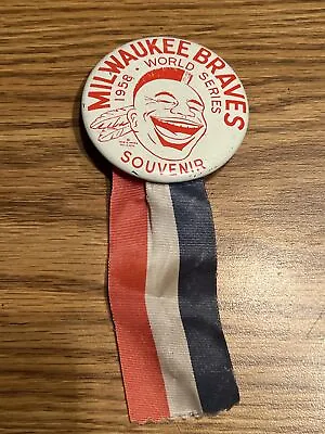 (VTG) 1958 Milwaukee Braves Vs Yankees World Series Souvenir Pin Back • $224.99