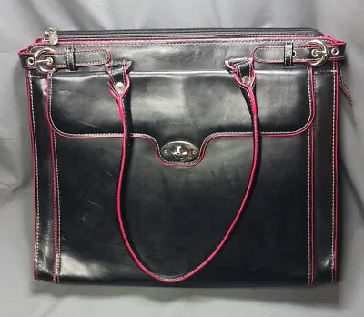 McKlein Black And Red WINNETKA Genuine Cowhide Leather Laptop Briefcase Attaché  • $34.29