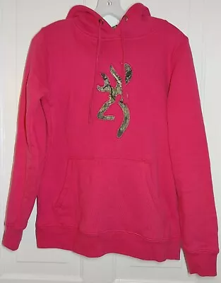 Womens Browning Pink Hoodie Deer Head Mossy Oak Sz M Break-Up Country • $14.98