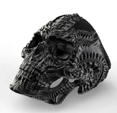 Large Men's Stainless Steel Black Skull Ring With A Crazy Design 211 • $32.45