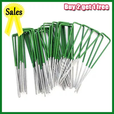 Green Garden Peg Stakes Staples Securing Lawn U Shaped Nail Pins For Weed Fabric • £5.04