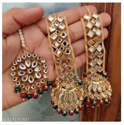 Indian Bollywood Gold Plated Kundan Bridal Mangtika And Earrings Jewelry Set • $22.49