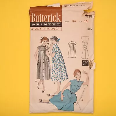 Vintage 1950s Butterick Morning Coat Sewing Pattern - 7139 - Bust 34 - Complete • $9