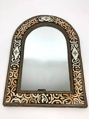 Vtg L Moroccan Wood Bone Inlay Mirror Unique Heavy Excellent Condition Velvet • $64.99