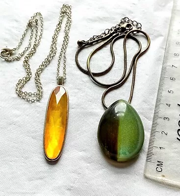 Lot Of 2 Acrylic Pendant Necklaces Green & Yellow B904 • £6