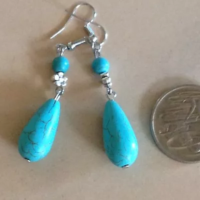 $3.95 • Buy Turquoise Drop Dangle Flower Boho Earrings