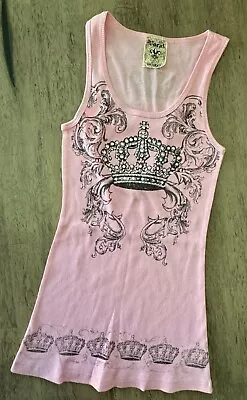 New Vocal Apparel Womens Crystal Light Pink Crown Tank Top XL Extra Large • $20