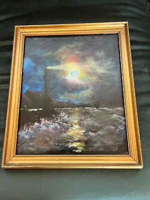 £30 • Buy Original Oil On Board Sea And Lighthouse Atmospheric Painting 31 X 26 Cm