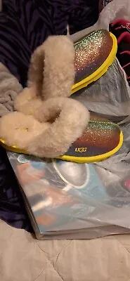 NWOB Women's  SIZE 6 RAINBOW UGG COZY II GLITTER SLIP-ON SLIPPERS 1130433K • $60