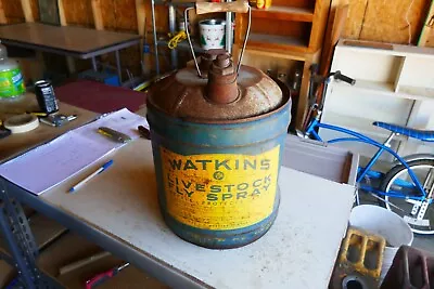 Vintage 5 Gallon Watkins Fly Spray Oil Can Very Rare Blue Color! Lot 24-11-5 • $39.99