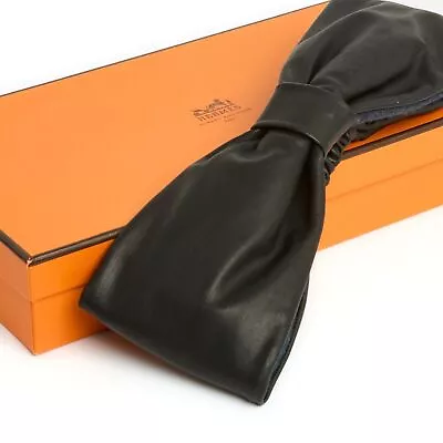 Hermès Headband Earmuff Leather Dark Gray Leather Headband Earmuffs In Box • $669.62