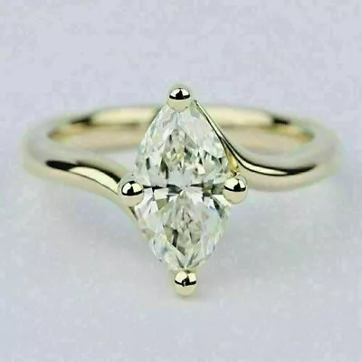 1 Ct Marquise Cut Moissanite Solitaire Engagement Ring IN 14K Yellow Gold Plated • $139.99