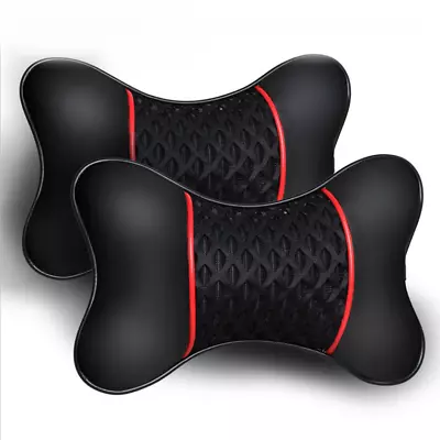 Car Seat Pillow Headrest Pad Support Neck Rest Cushion PU Leather Ice Silk Black • $22.65