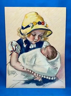 Vintage 1930’s Original Maud Tousey Fangel Litho LITTLE GIRL WITH  BABY GP5425 • $15