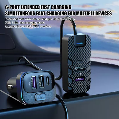 66W 6 Port Multi USB PD HUB Adapter Car Charger Dock Fast Charging Station QC3.0 • £11.85