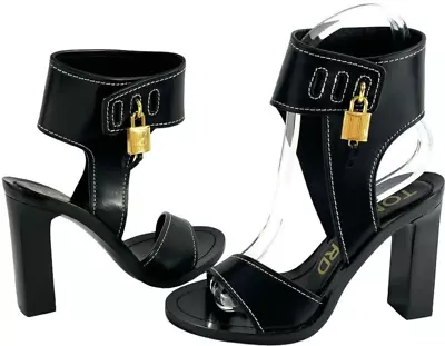 TOM FORD Black Leather Luxed PadLock Strap Sandals Made In Italy 36 - 6US • £723.85