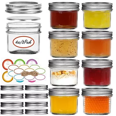 Small Mason Jars 8 Pack 4oz Glass Mason Jar With Regular Lids Mini Canning ... • $16.76