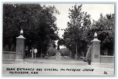 C1960's Park Entrance And General  McPherson Statue McPherson Kansas KS Postcard • $29.95