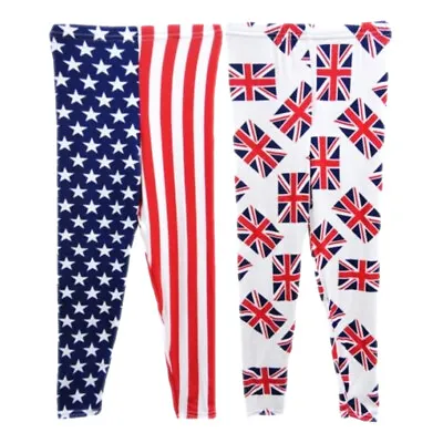 Girls Leggings Flag Union Jack American Flag Star US Stripes Pants  5 - 13 Years • £4.99