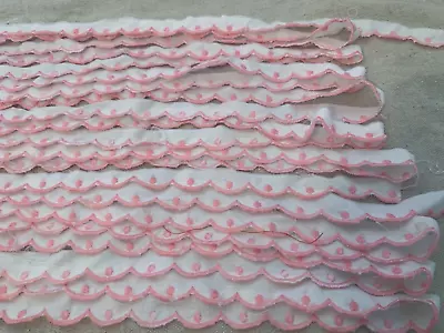 Vtg Lace 21  Yards X 1” Wide White W Pink Scalloped Embroidered Edge Sewing Trim • $22.94