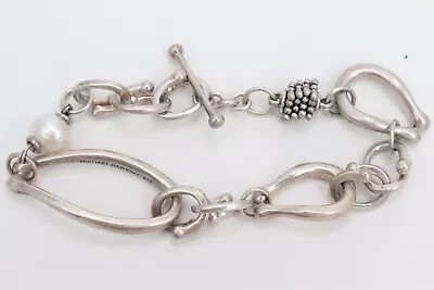 Adjustable Michael Dawkins 925 Sterling Pearl Chain Link Bracelet Toggle Clasp • $67.95
