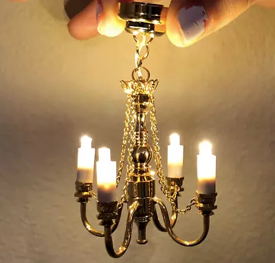 AirAds Dollhouse Light 1:12 Miniature Chandelier Retro Golden Ceiling Light • $28.80