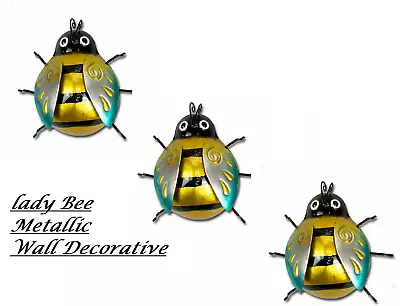 Metallic Wall Art Decoration Pack Of 3 Lady Bee Insect Indoor/Outdoor (Garden) • £10.50